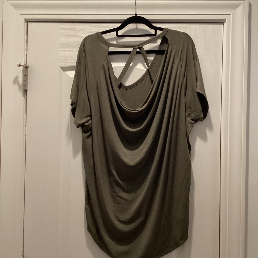 Express Khaki Short Sleeve V- Neck Criss Top ( Color: Light Army Green) (Large ) - Picture 2 of 3